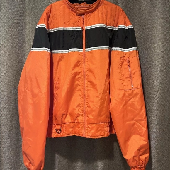USA Biker Design Coat Men’s XL Orange W/Reflective Stripe, 3 Zipper Pockets - Picture 1 of 6